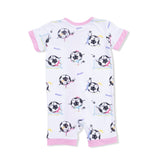 Soccer Balls Playing Soccer Pink - Shortie 2 Way Zipper Romper