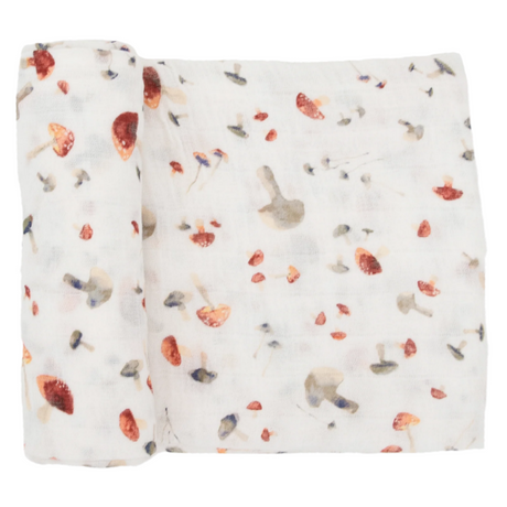 Cotton Muslin Swaddle Blanket - Mushrooms - HoneyBug 