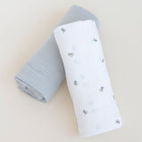 2 Pack Cotton Muslin Swaddle Blanket - Sage Pear & Solid Sage - HoneyBug 