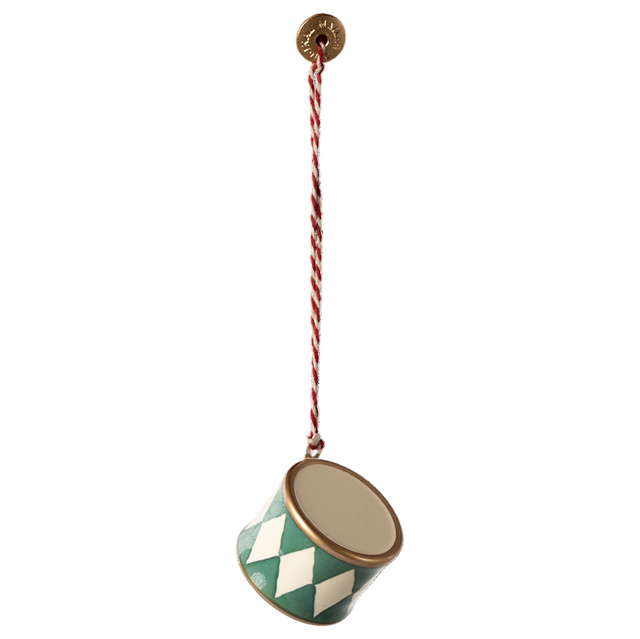 Metal Ornament, Small Drum - Dark Green - HoneyBug 
