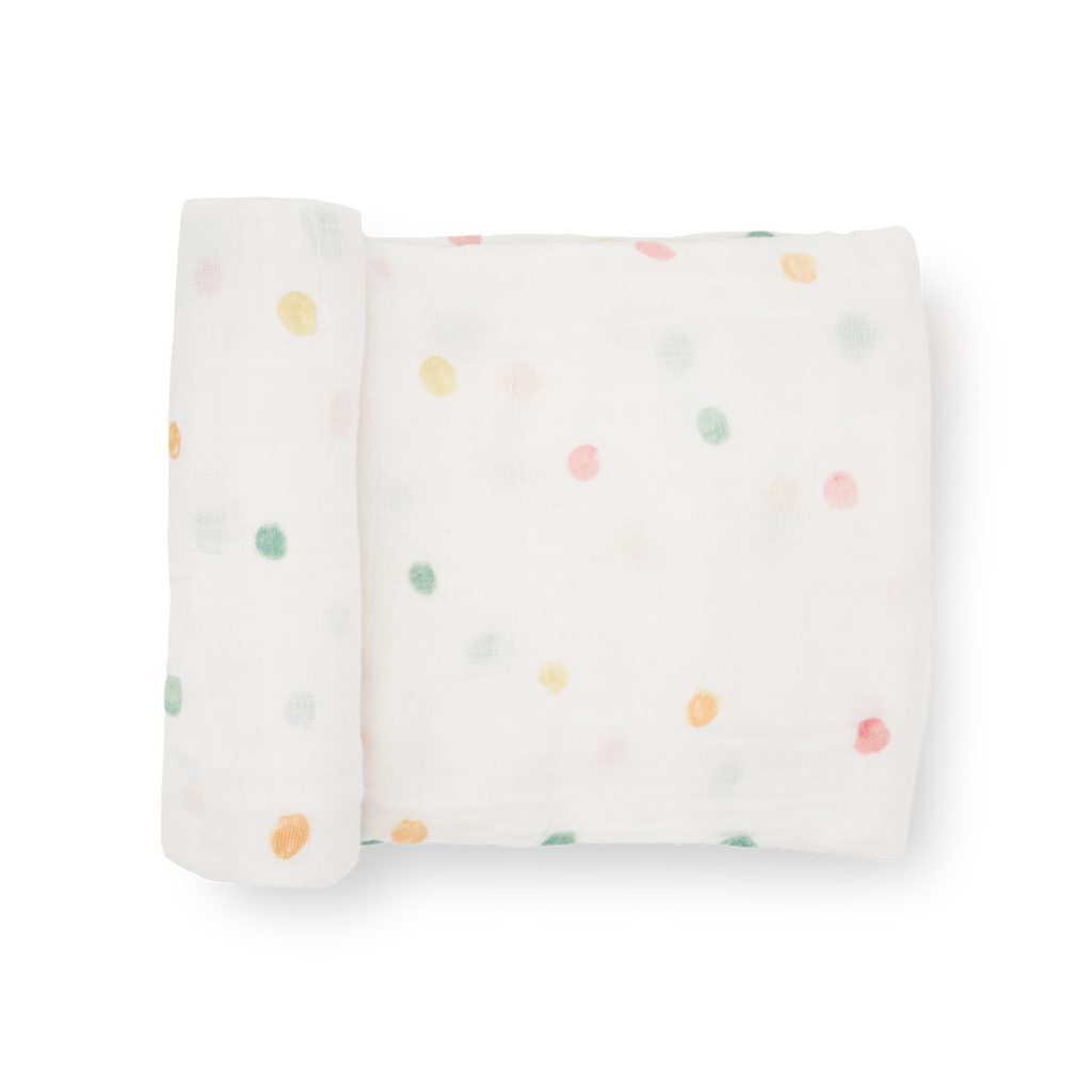 Cotton Muslin Swaddle Blanket - Party Dots - HoneyBug 
