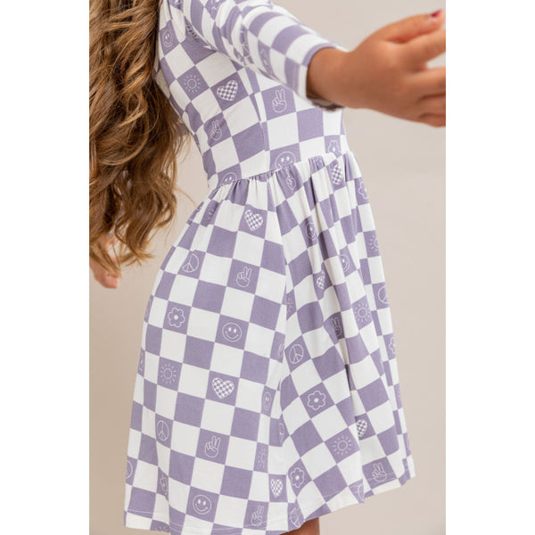 Long Sleeved Twirl Dress - Check It Out - HoneyBug 