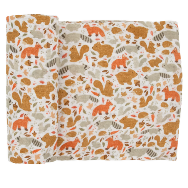 Cotton Muslin Swaddle Blanket - Fall Friends - HoneyBug 