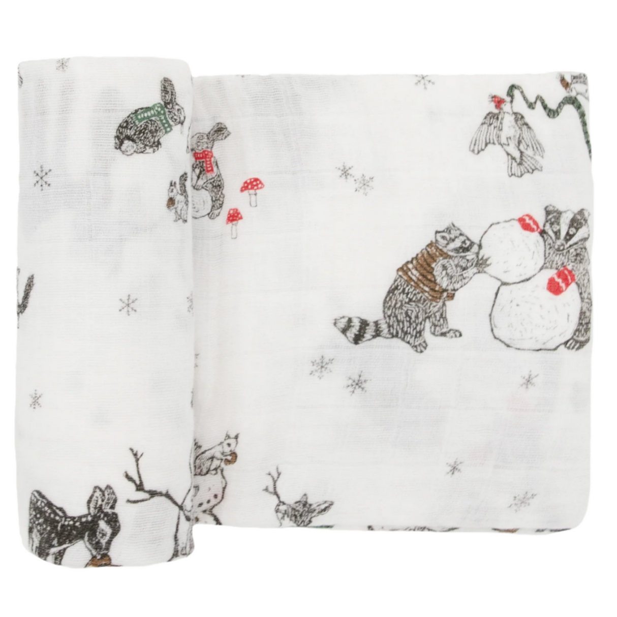 Cotton Muslin Swaddle Blanket - Snow Day - HoneyBug 