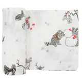 Cotton Muslin Swaddle Blanket - Snow Day - HoneyBug 