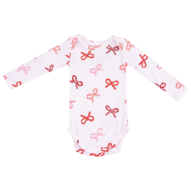 Lap Shoulder Bodysuit - Candy Cane Bows - HoneyBug 