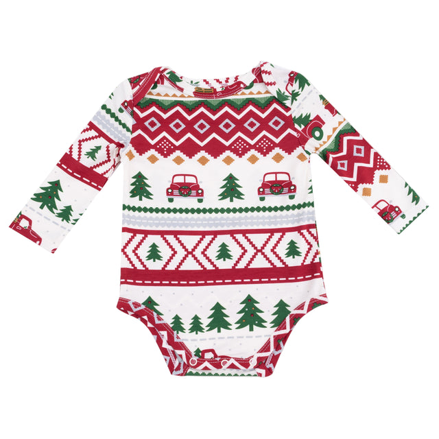 Lap Shoulder Bodysuit - Red Truck Fair Isle - HoneyBug 