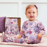 Floral Empire Baby Girl Romper – Bamboo Vintage Bloom Ruffle - HoneyBug 