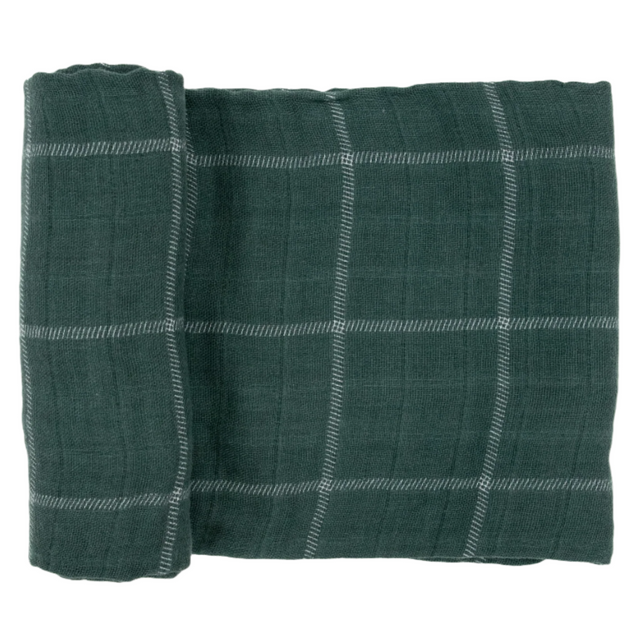 Cotton Muslin Swaddle Blanket - Evergreen Plaid - HoneyBug 