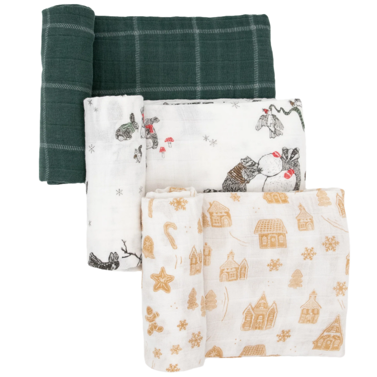 Cotton Muslin Swaddle Blanket 3 Pack - Snow Day - HoneyBug 