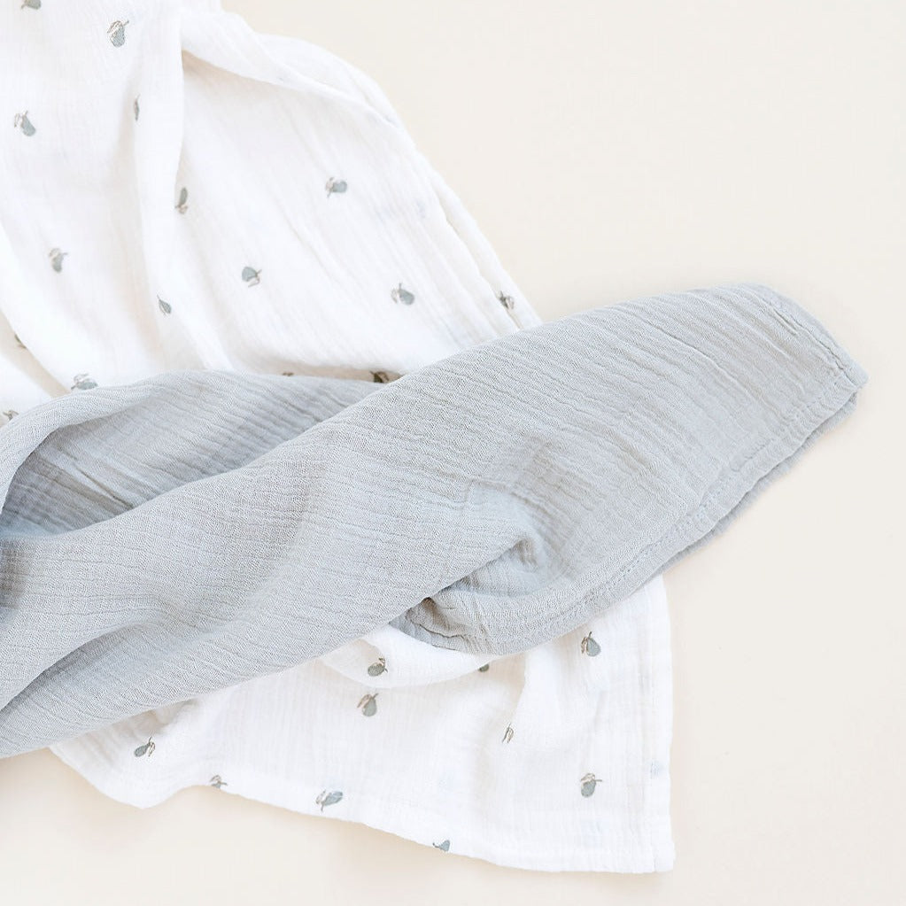 2 Pack Cotton Muslin Swaddle Blanket - Sage Pear & Solid Sage - HoneyBug 