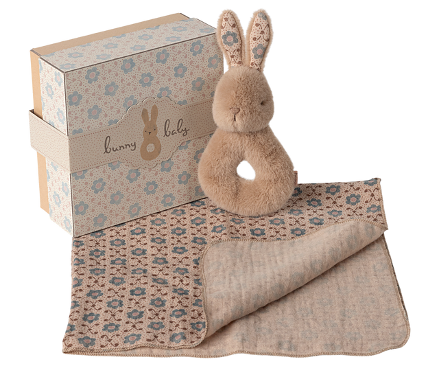 Rabbit Rattle Set - Cream Peach - HoneyBug 