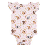 Farm Animals Floral Cameos Pink - Ruffle Sleeve Bodysuit