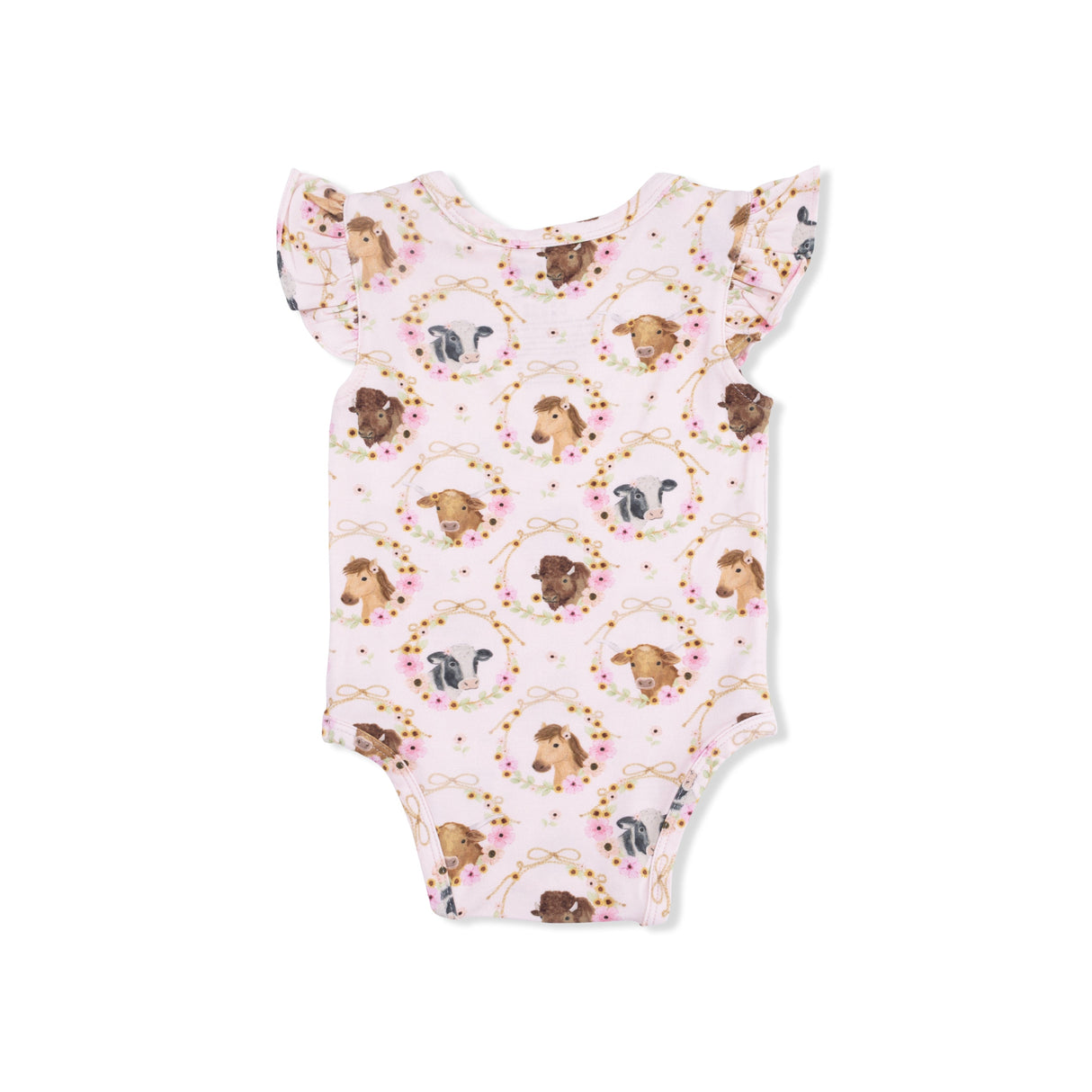 Farm Animals Floral Cameos Pink - Ruffle Sleeve Bodysuit