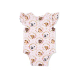Farm Animals Floral Cameos Pink - Ruffle Sleeve Bodysuit
