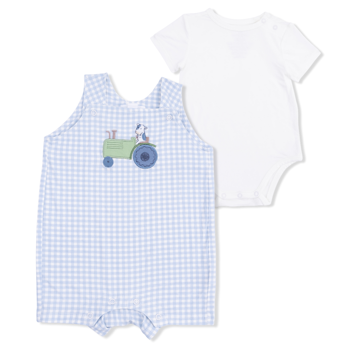 Cute Farm Animals Appliques - Overall Shortie with Short Sleeve Bodysuit