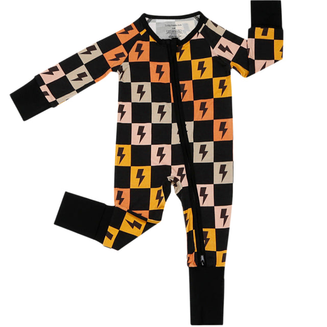 Bamboo Zip Romper | Colorful Checks & Bolts - HoneyBug 