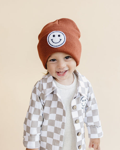 Cotton Shacket | Smiley Checkered Latte - HoneyBug 