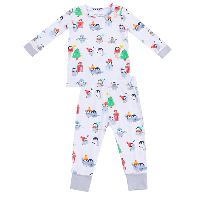 Long Sleeve Loungewear Set - Holiday Penguins - HoneyBug 