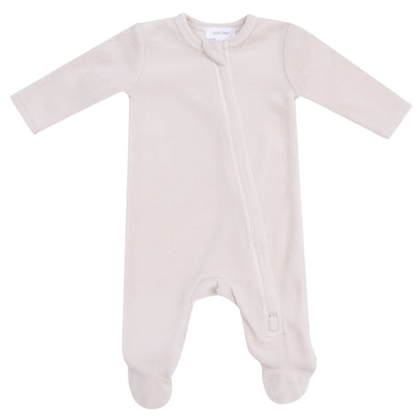 Oatmeal Velour Footie - HoneyBug 