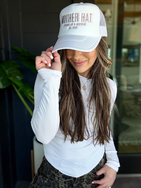 Mother Hat - Embroidered Trucker Hat - White - HoneyBug 