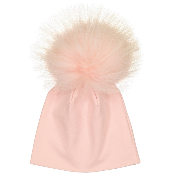 Pink Fur Pompom Beanie - HoneyBug 