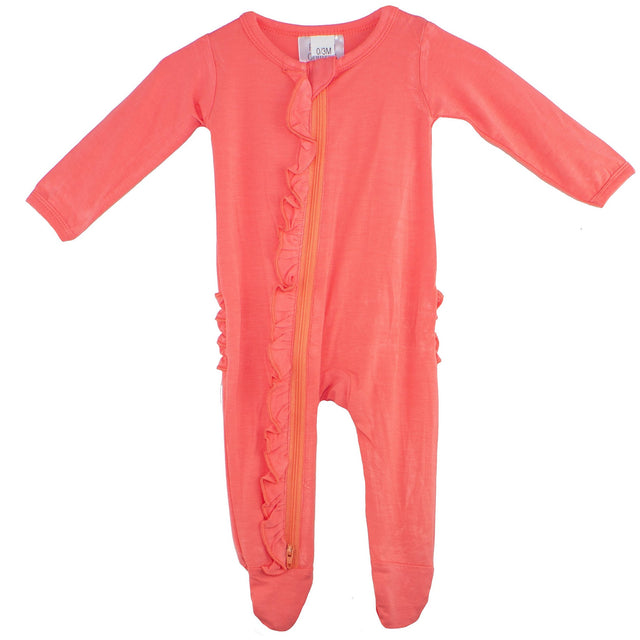 Ruffle 2 Way Zip Romper - Bright Coral - HoneyBug 