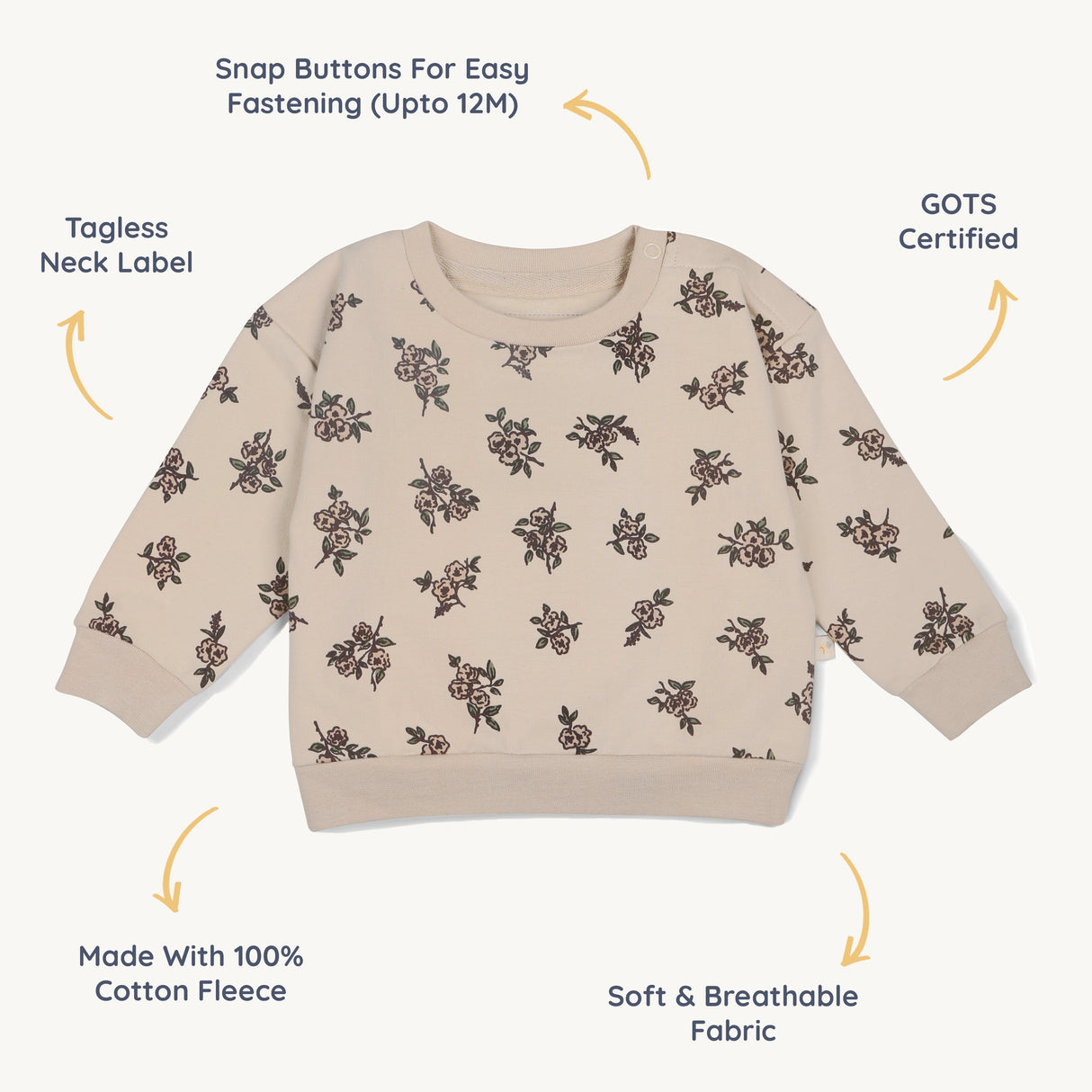Organic Fleece Sweatshirt - Posy - HoneyBug 