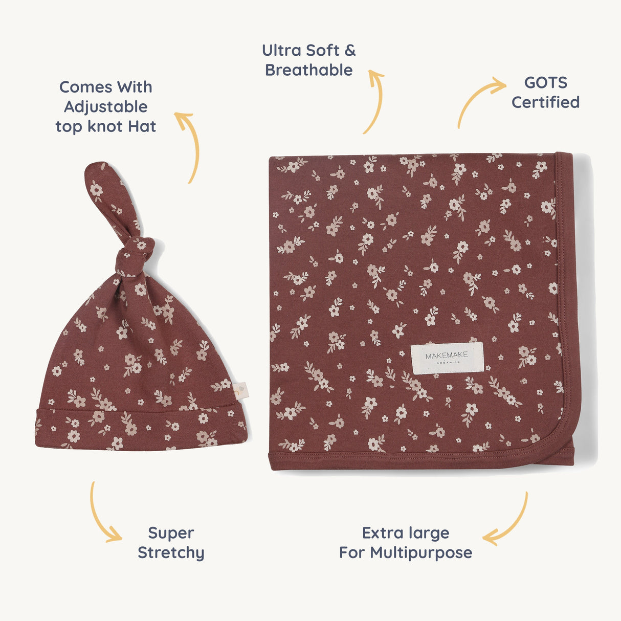 Organic Swaddle Blanket & Hat - Winter Bloom - HoneyBug 