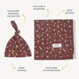 Organic Swaddle Blanket & Hat - Winter Bloom - HoneyBug 