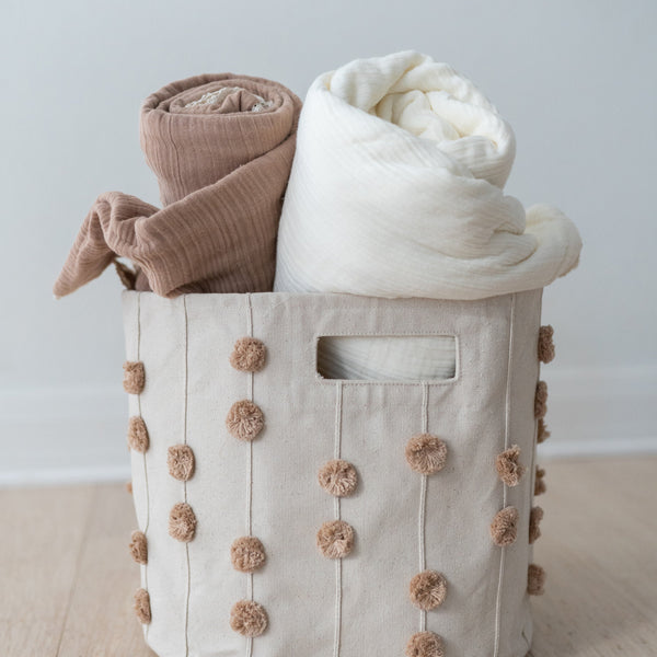 Storage Basket Pompom Taupe - HoneyBug 