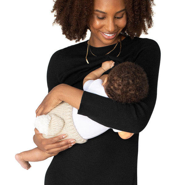 2-in-1 Nursing & Maternity Knit Midi Dress | Black - HoneyBug 