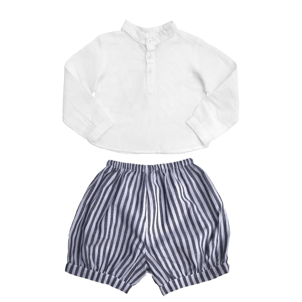 Gift set | boys white shirt and Harbor Island stripe short - HoneyBug 