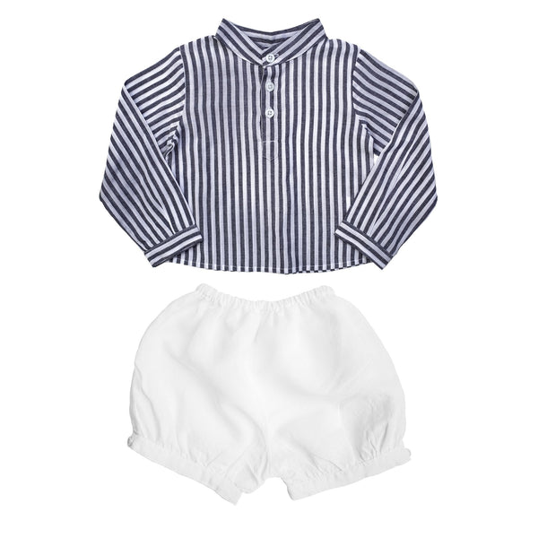 Gift set | Boys Harbor Island shirt and white linen short - HoneyBug 