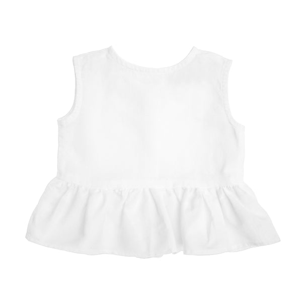 Sleeveless frill blouse | white linen - HoneyBug 