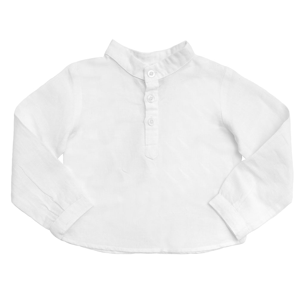 Boys French collar shirt | white linen - HoneyBug 