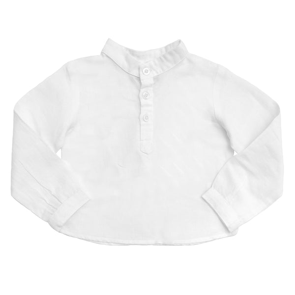 Boys French collar shirt | white linen - HoneyBug 