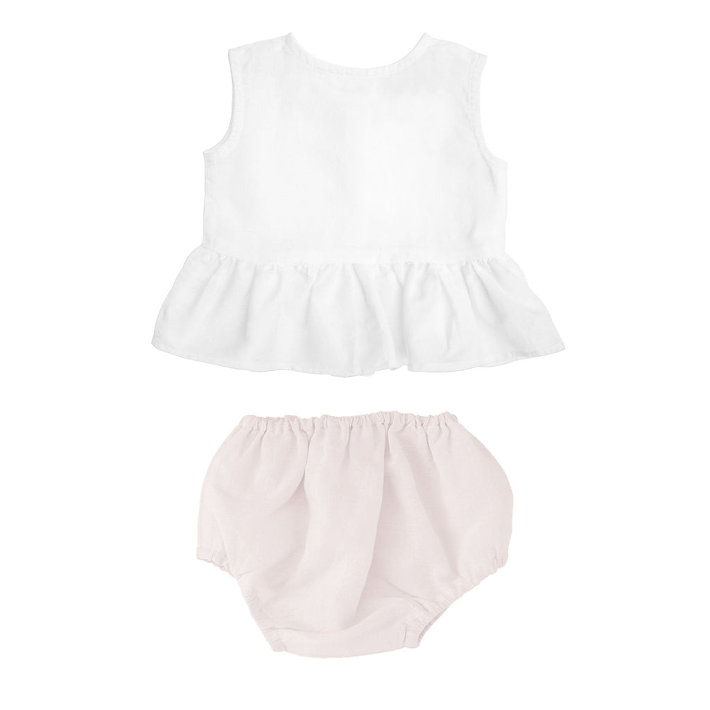 Gift set | sleeveless white frill blouse and blossom pink bloomer - HoneyBug 