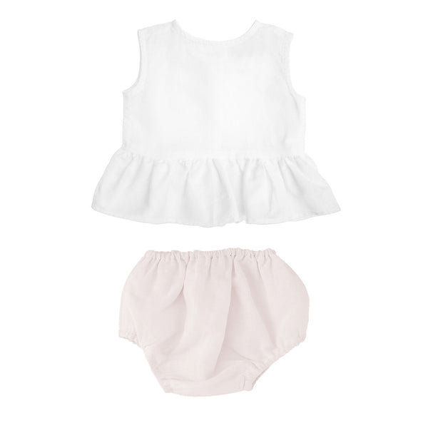 Gift set | sleeveless white frill blouse and blossom pink bloomer - HoneyBug 