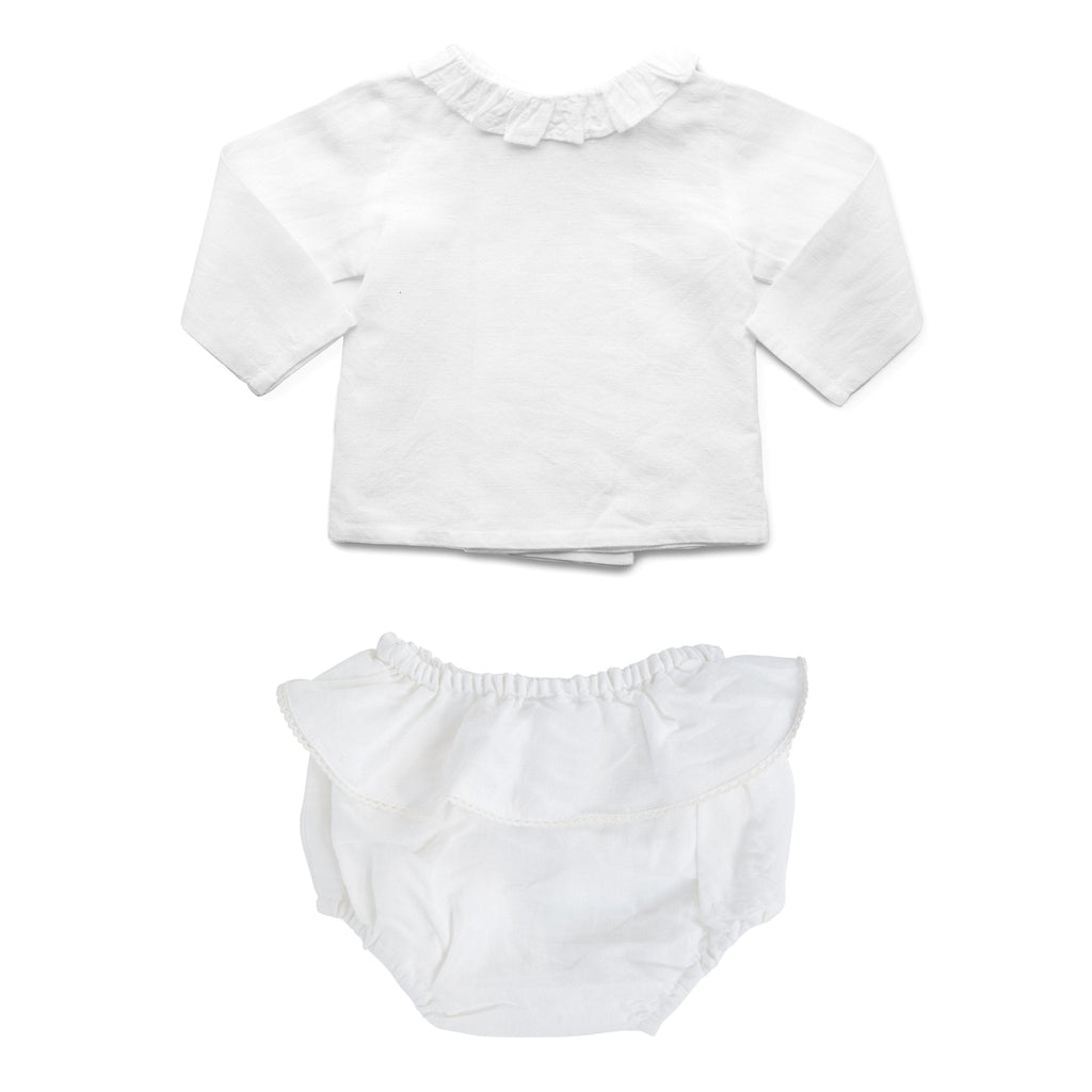 Gift set | white linen frill bloomer and white linen blouse - HoneyBug 