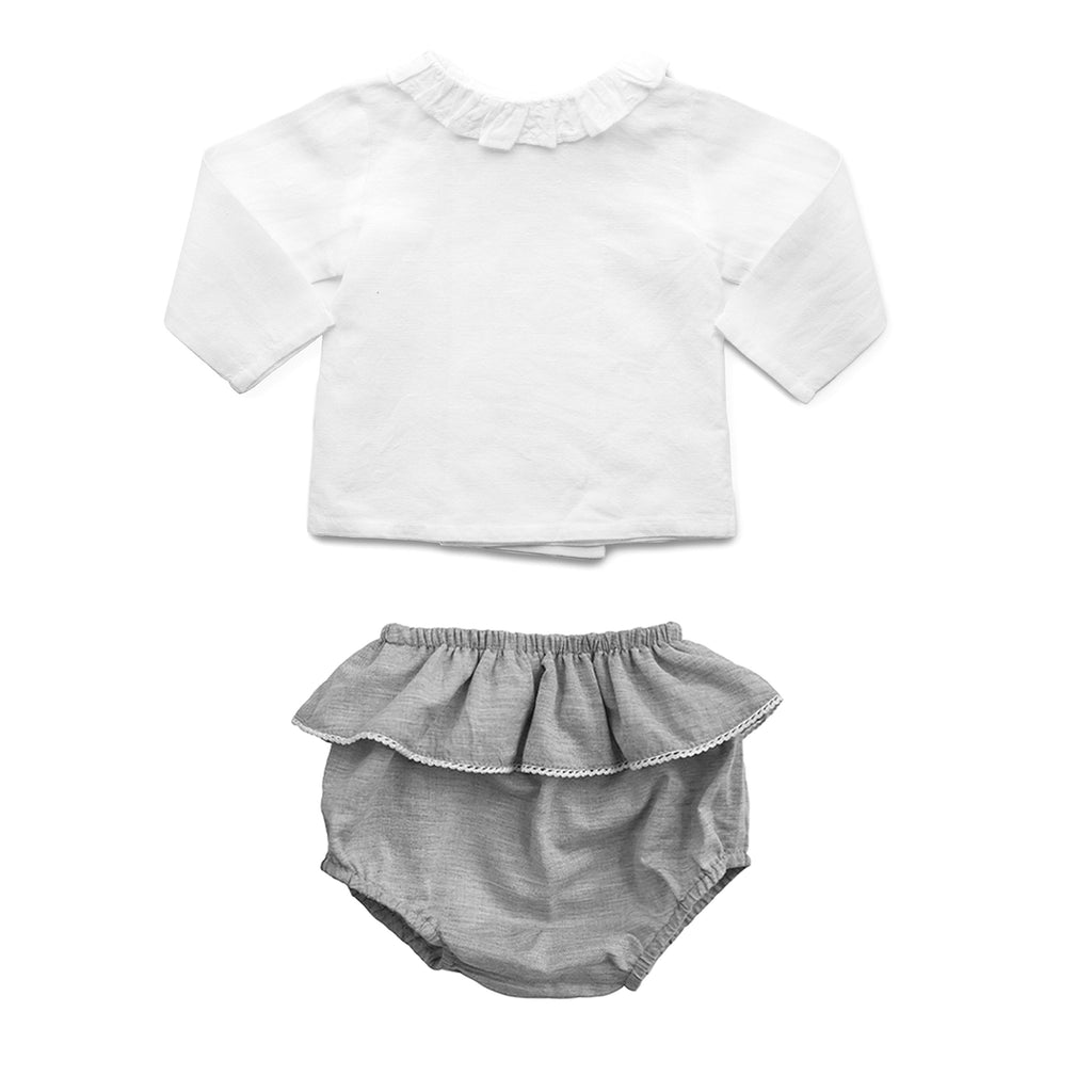 Gift set | double button blouse and husk grey frill bloomer - HoneyBug 