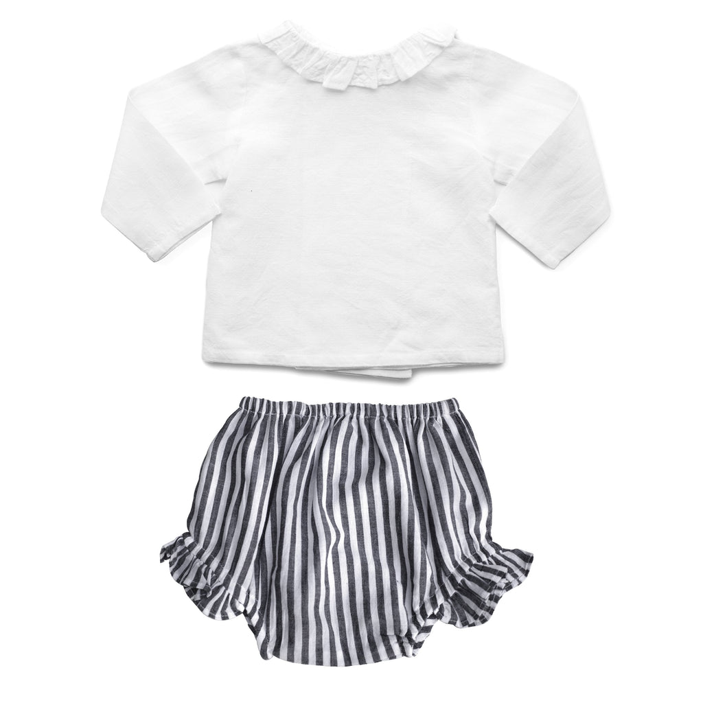 Gift set | double button blouse and Harbor Island stripe frill bloomer - HoneyBug 