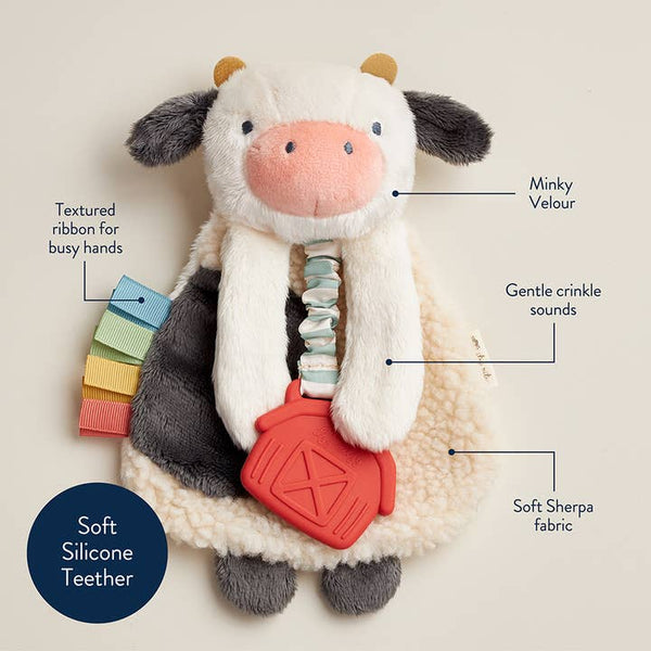 Itzy Lovey™ Cow Plush with Silicone Teether Toy - HoneyBug 