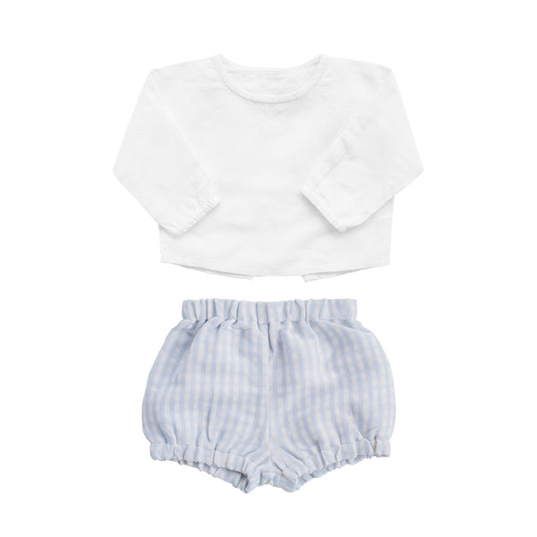 Gift set | boys white shirt and pale blue gingham short - HoneyBug 