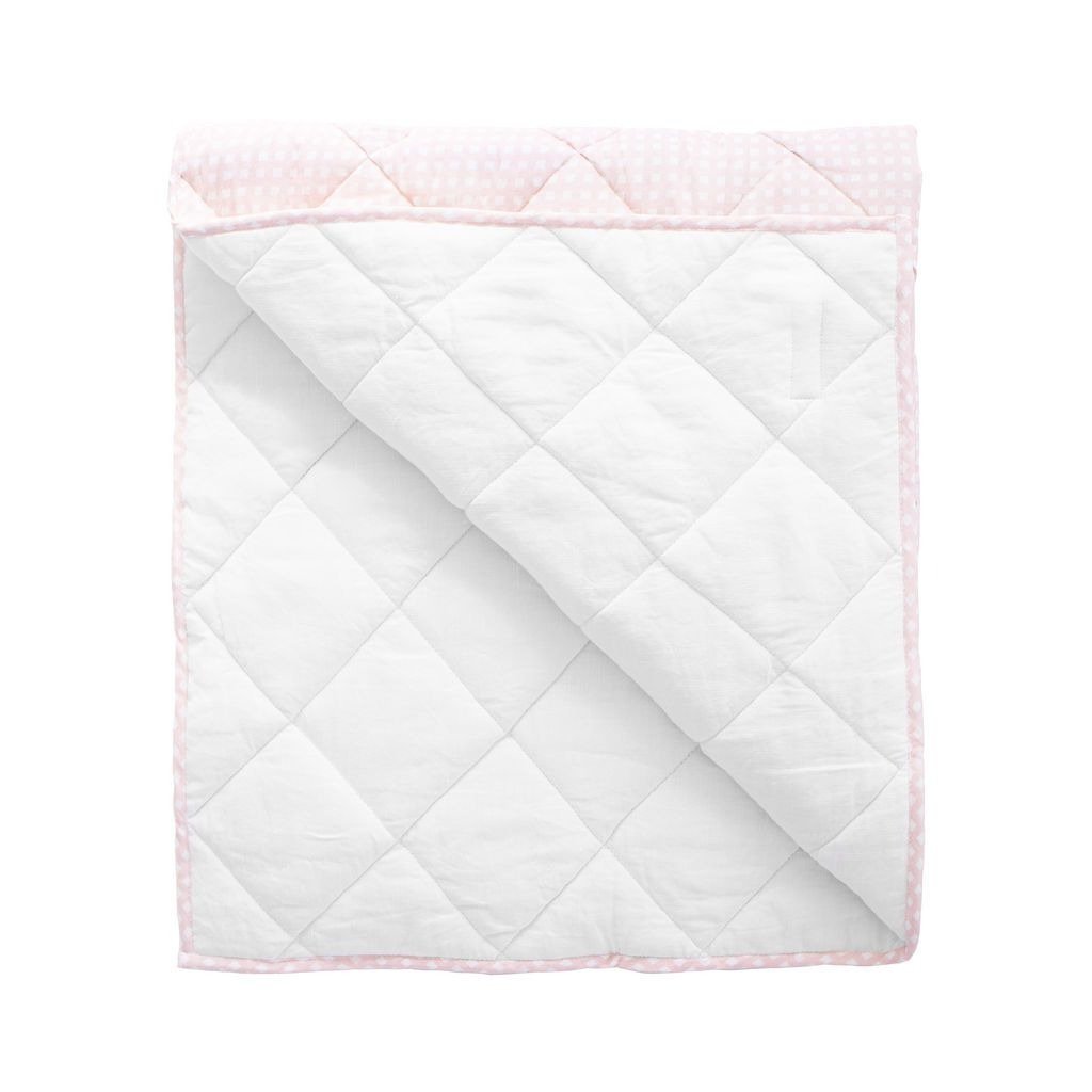 Play mat | dusty pink gingham and white linen, reversible - HoneyBug 