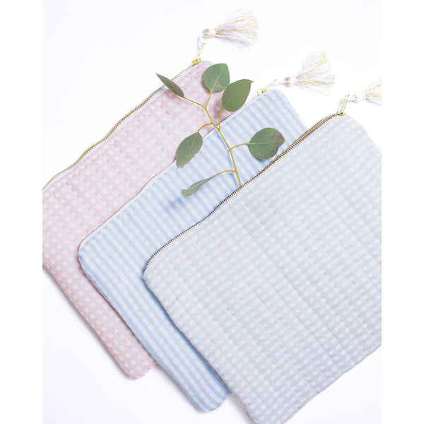 Monogrammed  Linen pouch | grey gingham - HoneyBug 