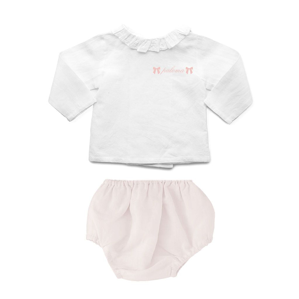 Monogrammed Gift set | double button blouse and blossom pink bloomer - HoneyBug 