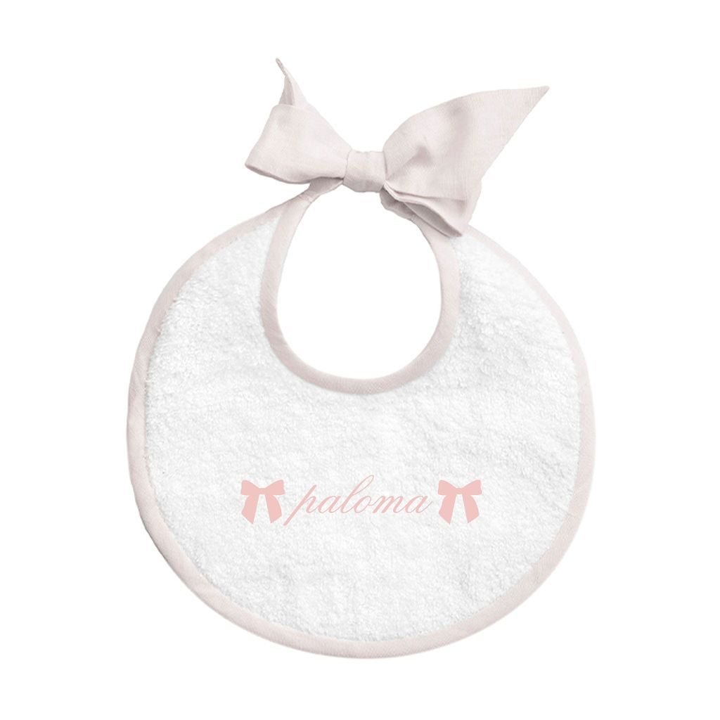 Monogrammed  Newborn bib | blossom pink linen - HoneyBug 