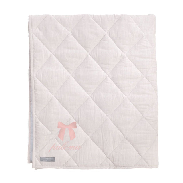 Monogrammed Play mat | blossom pink and white linen, reversible - HoneyBug 