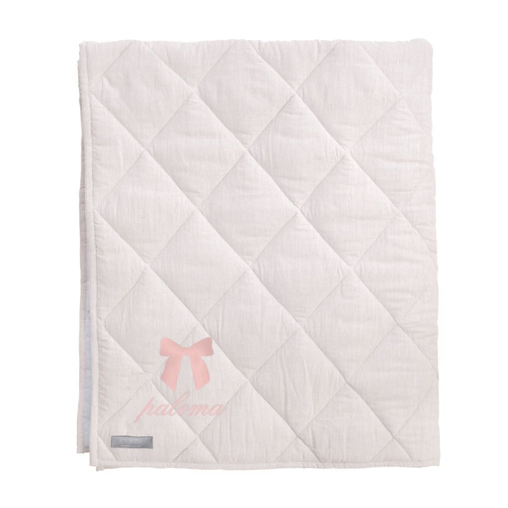 Monogrammed Play mat | blossom pink and white linen, reversible - HoneyBug 